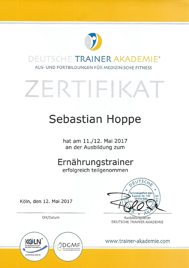 DTA-Urkunde-Ernährungstrainer